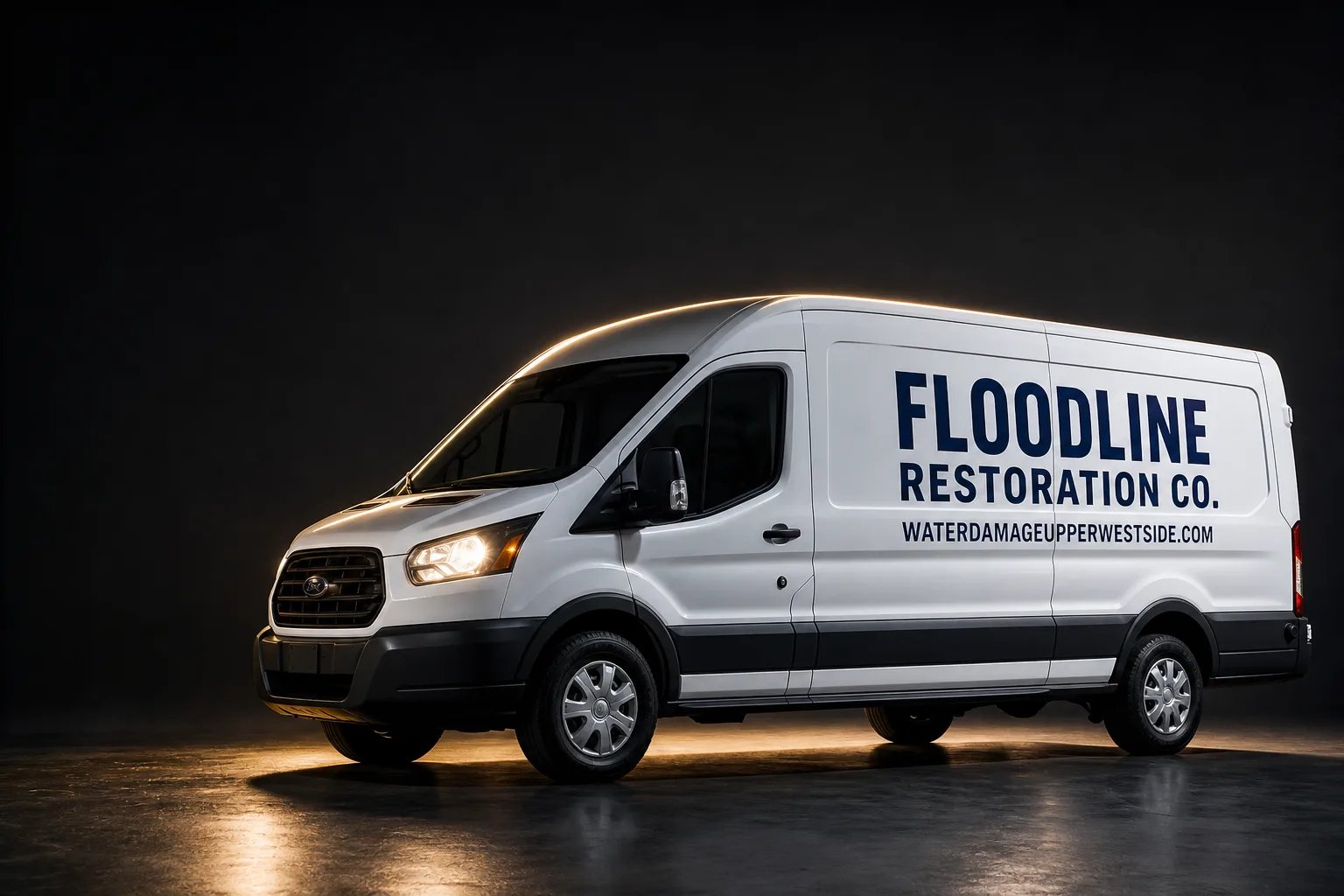 Floodline Restoration Co. damage restoration service vehicle and crew in Upper West Side, NY